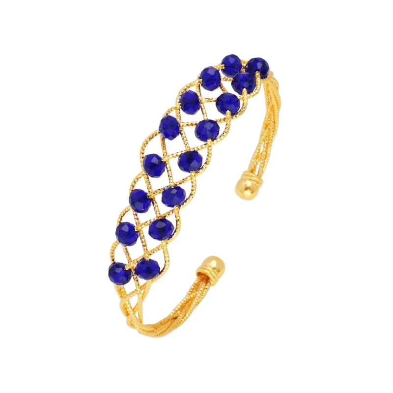 

JSZ-34 Manufacturer Brass Fashion Jewelry 24K Gold Plated Hollow Out Multi Stone Bangles 2021