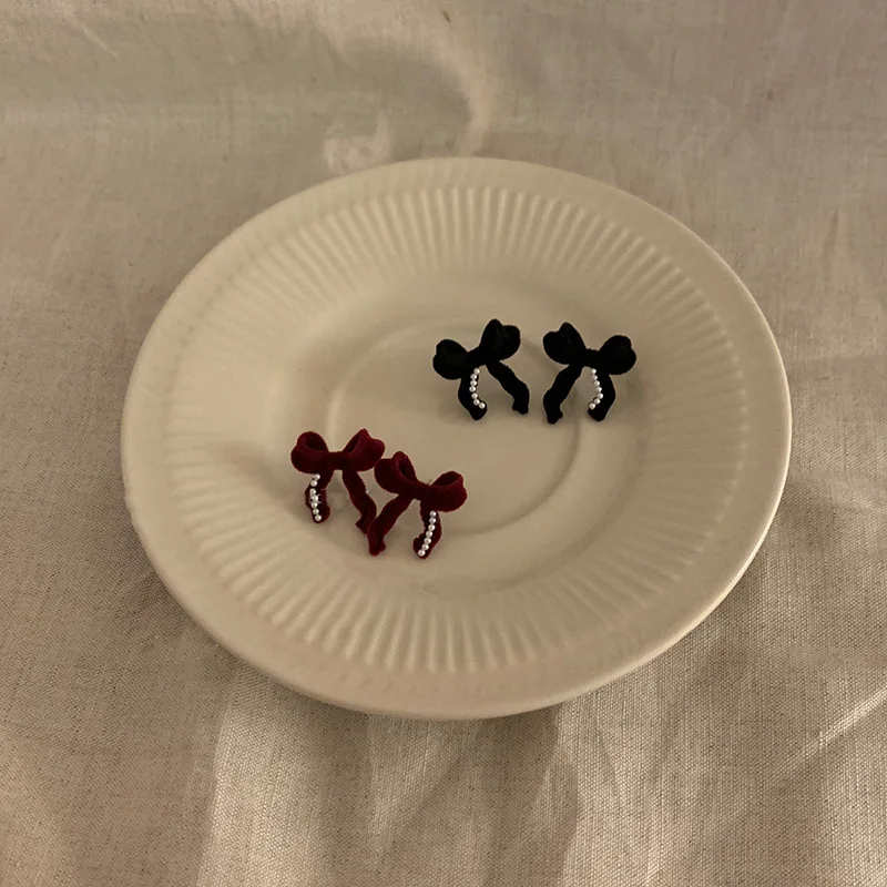 

new statement pearl red bow stud earrings