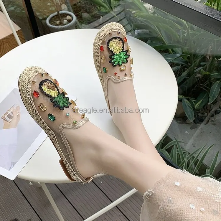 

Summer Home Women Slippers Sandals Sequin Flowers Flip Flop Breathable Mesh Indoor Slipper House Shoes Fashion Slides Footwear, As picture shows