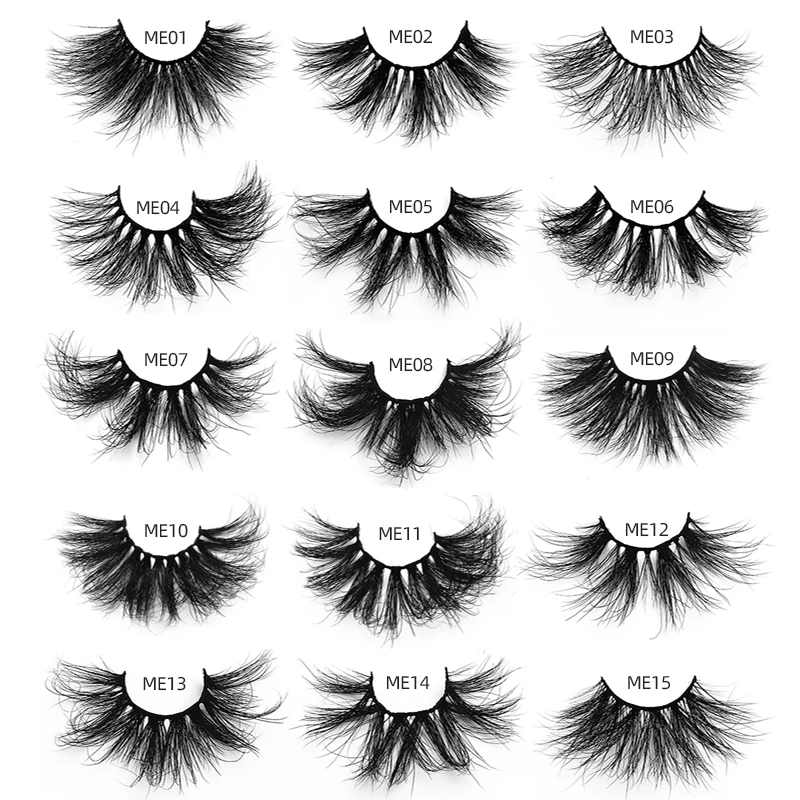 

Wholesale Black Wispy Mixed Long 25 mm 100% Real Mink False Eye Lashes 25mm Mink Eyelashes With Diamond Transparent Package Box