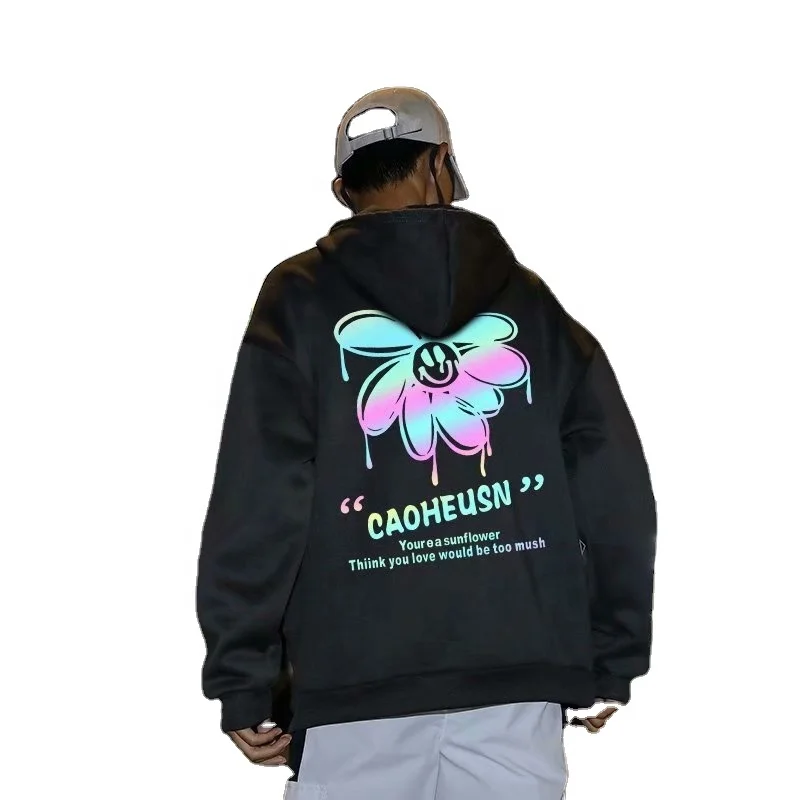 

TG040 Color reflective hood mens gym hoodie daisy glow graphic men's hoodies, Picture shows