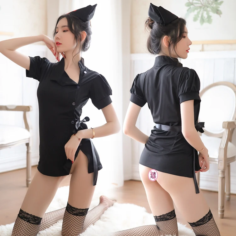 

Wholesale bodysuit lingerie embroidery erotic lace baby doll plus size sexy lingerie Dovetail type, Black