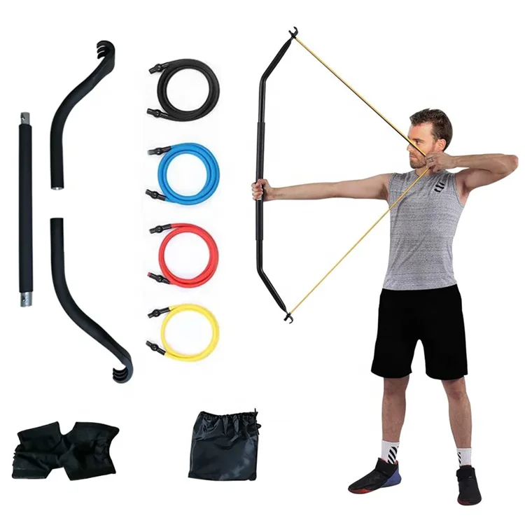 

Wellshow Sport Portable Bow Home Gym Resistance Bands Bar System Adjustable Different Levels Of Resistance, Black