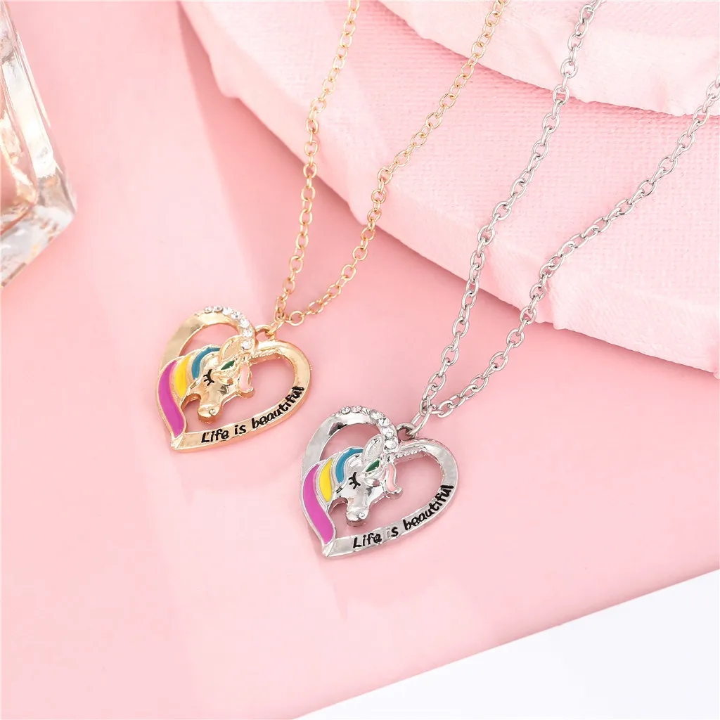 

Best-selling Color Oil Drip Unicorn Necklace Rainbow Horse Pendant Necklace For Kid Necklace Jewelry