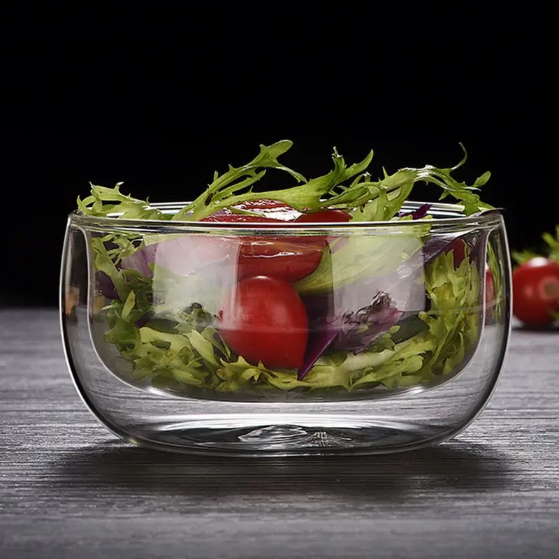 

Best Selling Transparent Double Wall Glass Salad Bowl Easy To Wash Dessert Glass Bowl, Clear