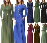 

Hot Sale Women Loose Plus Size Evening Long Sleeve Maxi Casual Dresses with Pockets