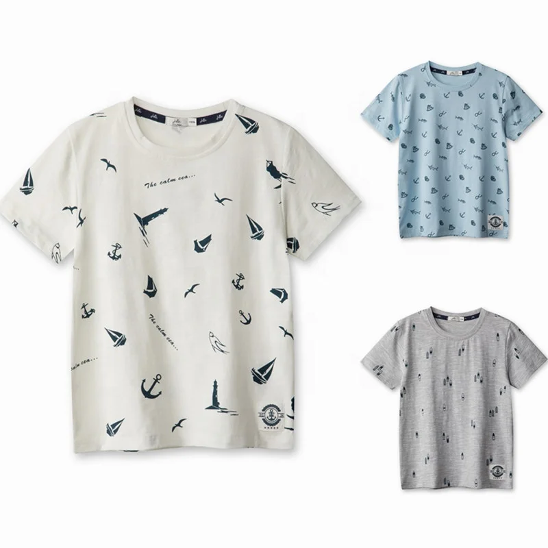 

2012 wholesale summer full printed children 100% cotton tee sailing boat t-shirt boy kids