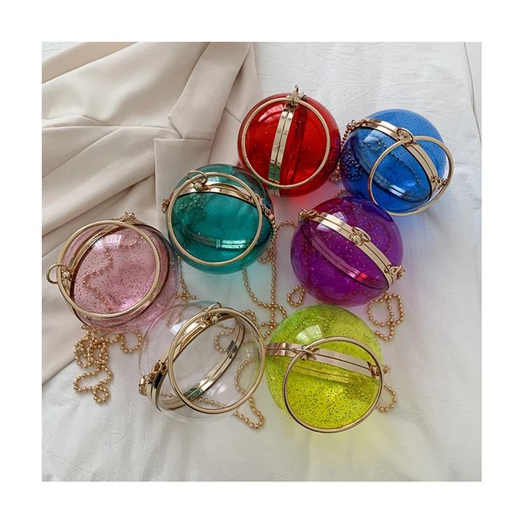 

Acrylic Transparent Small Round Ball Bag Fashion PVC Clear Handbags Ring Handle Women Evening Party Clutch Chain Crossbody Bags