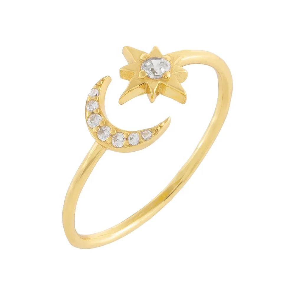 

Gemnel Fashion style 925 sterling silver free size moon star adjustable tiny free size ring