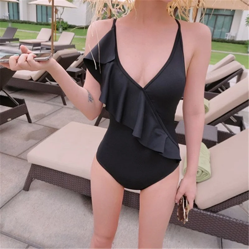 

YZ-0595 Sexy Backless High-waisted Bikini Dichromatic Bikini High Waist One Piece Swimsuits For Women 2021