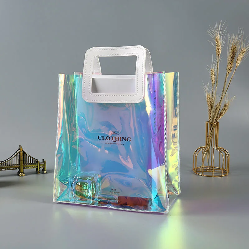 

Wholesale holographic customized laser PVC magic color jelly handbags women, Gold