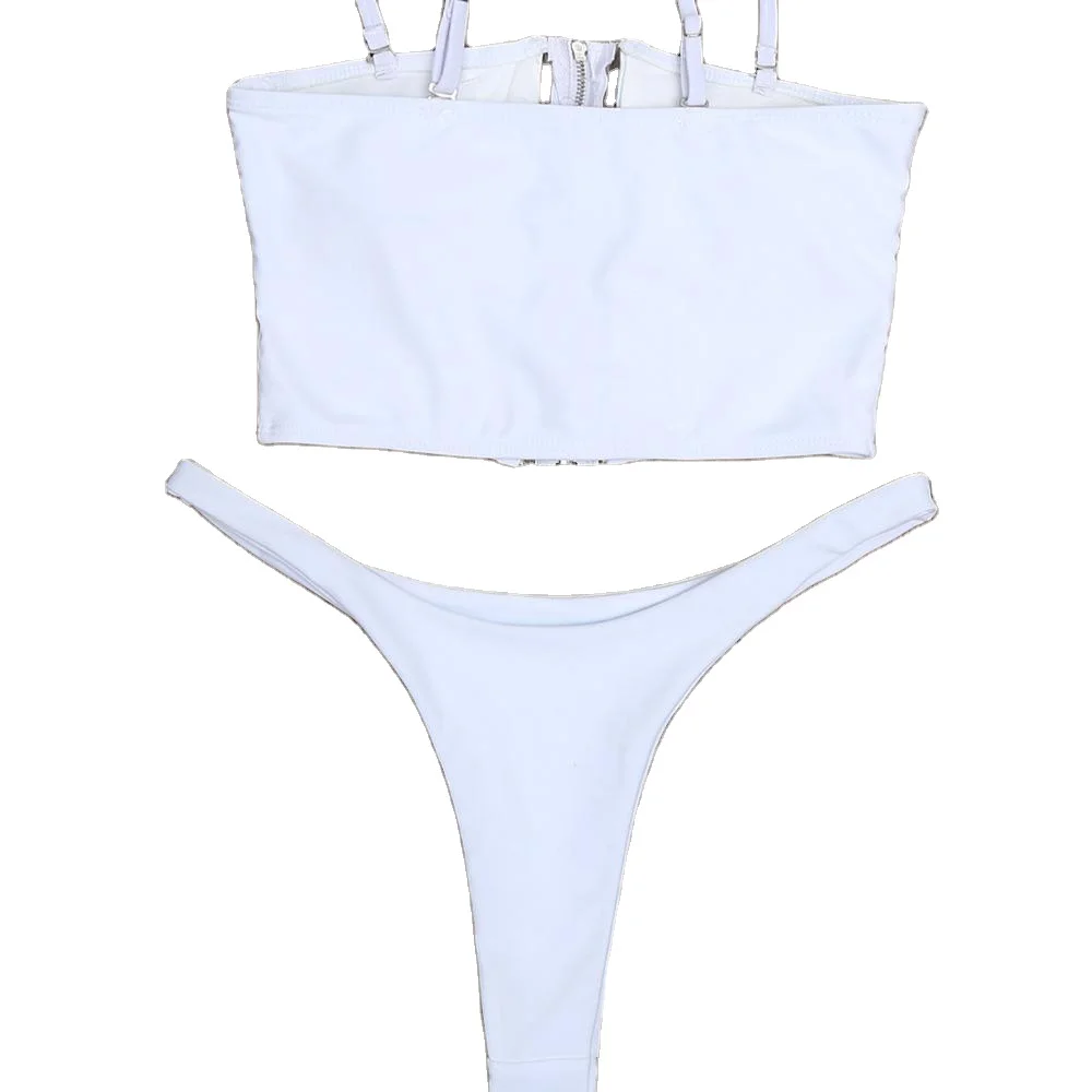 

White zipper bikini Bandage vest swimsuit Low waist swimsuit Split swimsuit, Picture