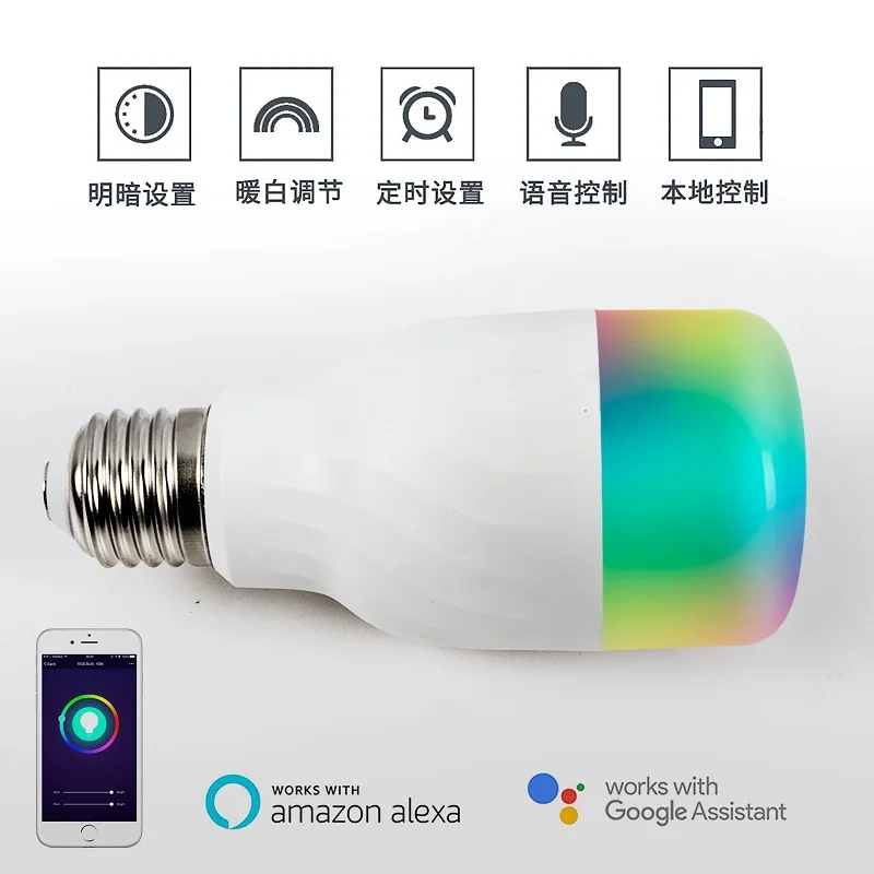 Tuya Google Home Alexa Echo Dimmable WiFi LED RGB RGBCW Light Smart Wifi Bulb LED