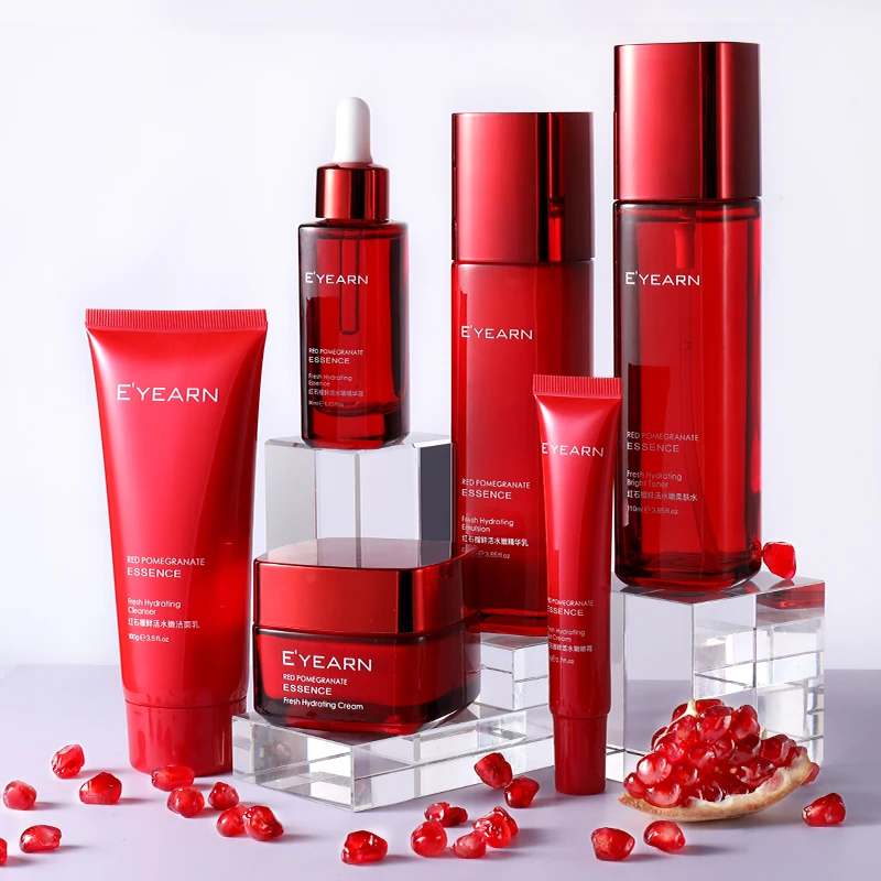 

red pomegranate skin care set for hydrating whitening six-piece set gift box fruit nourishing moisturizing beauty care