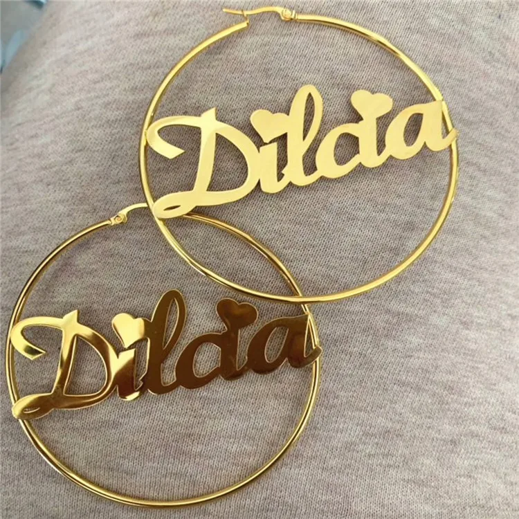 

Custom name earrings high quality personalised handmade simple initial hoop earrings letter hypoallergenic for women