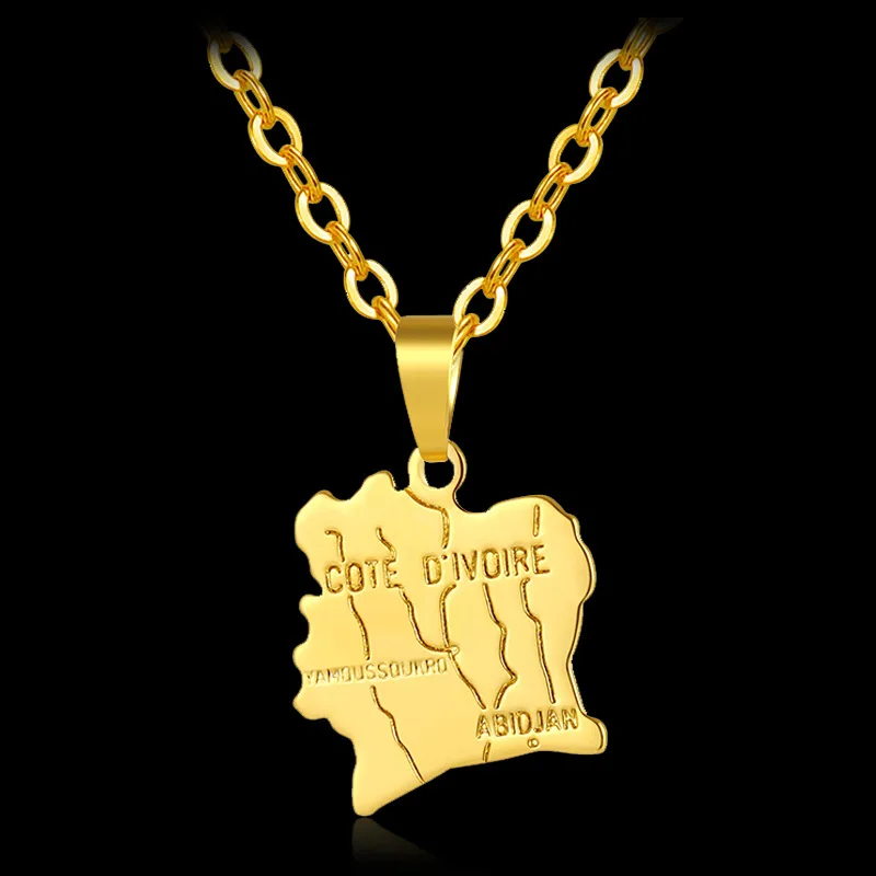 

Cote divoire Map Necklace Pendant Ivory Coast Maps Necklaces Gold Color Jewelry For Women Men Bijoux Femme