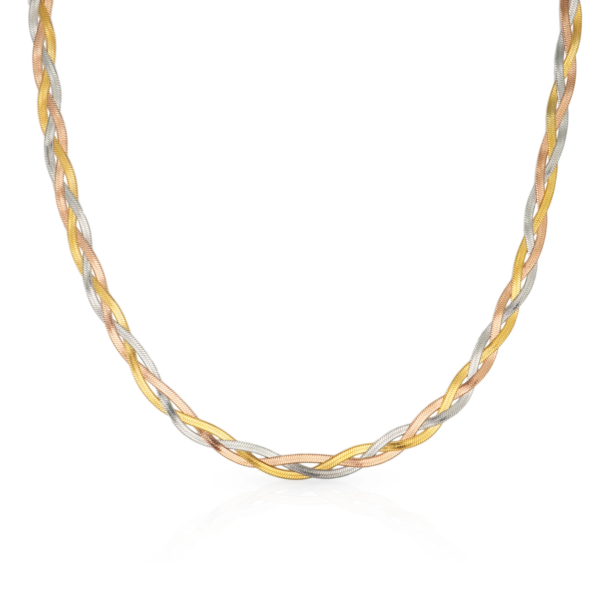 Chris April stainless steel 18k PVD three gold twisting herringbone choker necklace