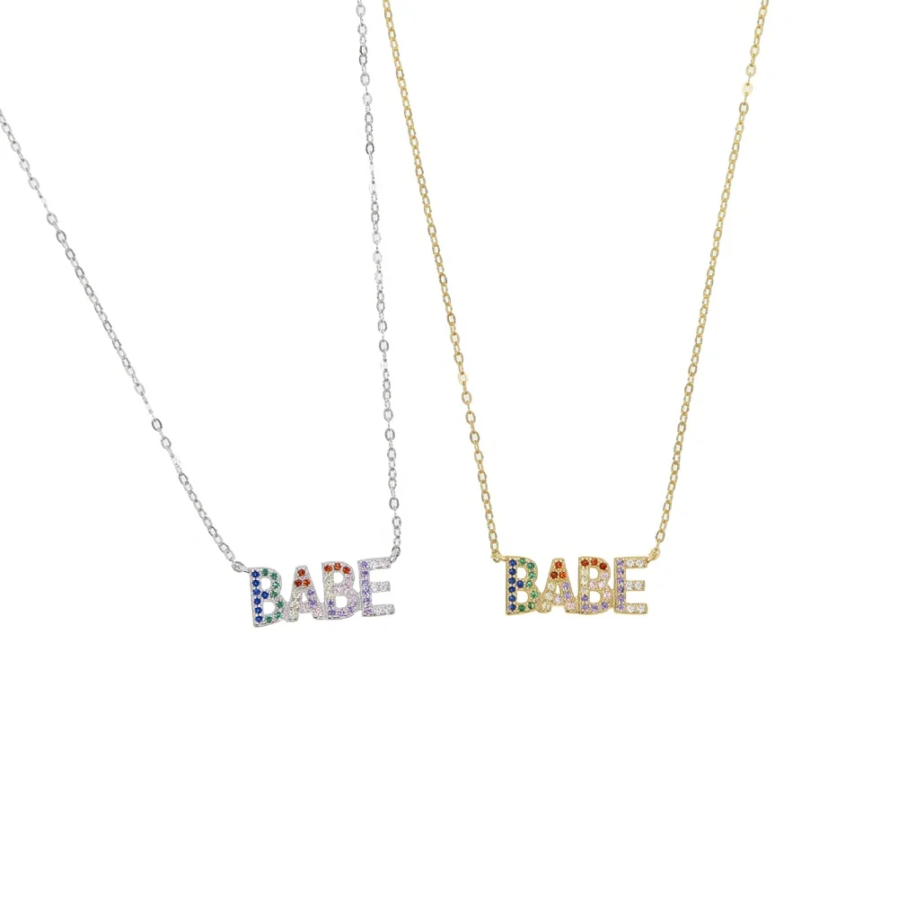 

Fine 925 sterling silver meaning customize colorful cz paved letter MAMA LOVE DREAM word necklace