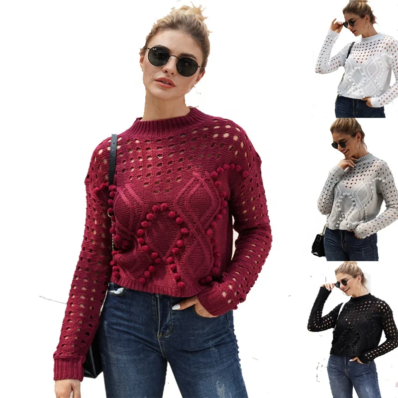 

sweater wholesale New Arrivals Elegant Unique Hollow Out Pullovers Jumpers Women Knitted Popcorn Sweater For Ladies
