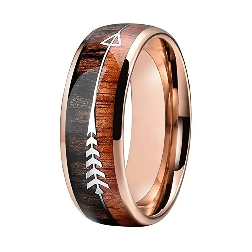 

NUORO Elegant Dashing For Men Women Zebra Wood Jewelry Classic Wedding Stainless Steel Wood Arrow Inlay Hunting Ring