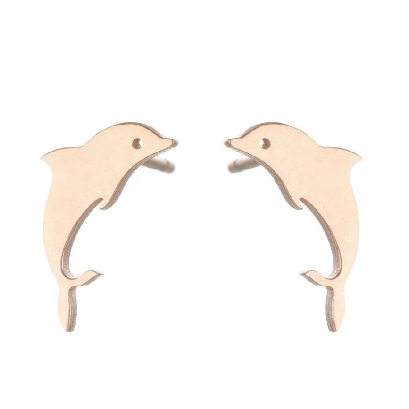 

Funky Stainless Steel Dolphin Pendant Stud Earrings For Women 2021 Huggies Animal Gift Statement Jewelry