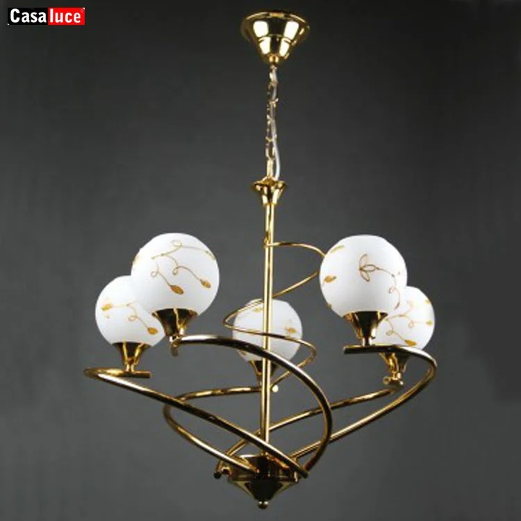 Beautiful design E14 five lights  gold color  modern hand blown glass ball pendant light chandelier