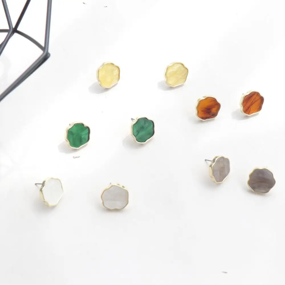 

Trendy Metal Flowers Stud Earrings For Women Gift Geometric Resin Statement Earrings Fashion Jewelry, Colorful