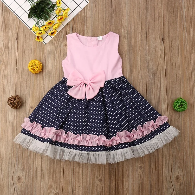 

Hot sale toddler clothing solid color dot printing dress newborn baby girl clothes for Summer