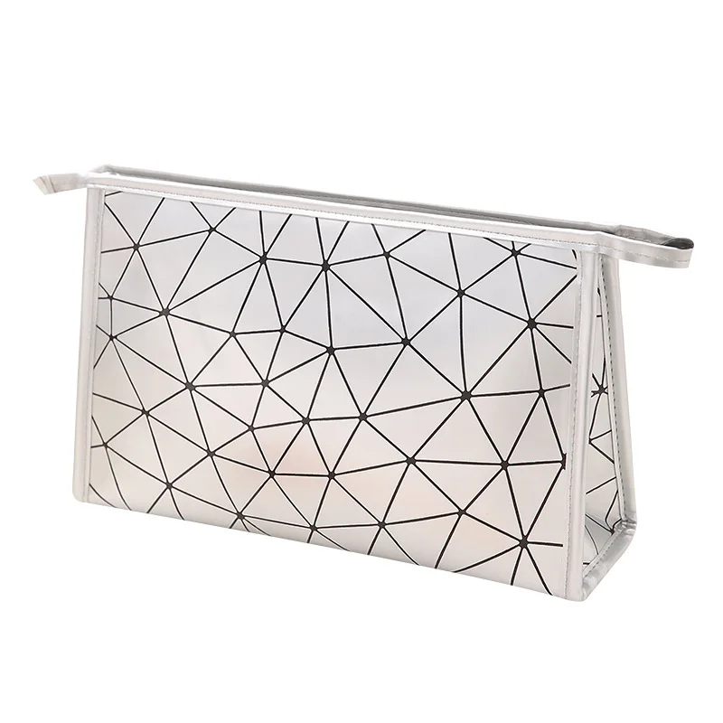 

2021 pu cosmetic bags Geometric diamond lattice PU leather portable cosmetic bag travel, Customized color