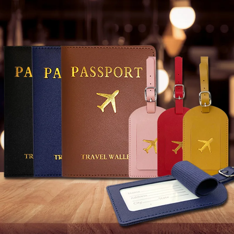 

custom pu leather passport holder passport cover wholesale low price travel wallet passport holder and luggage tag set