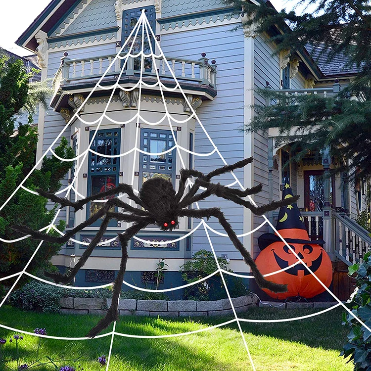 

2021 Outdoor Indoor Yard Giant Fake Spider Web Halloween Decorations with Triangular, White/pink/black/green