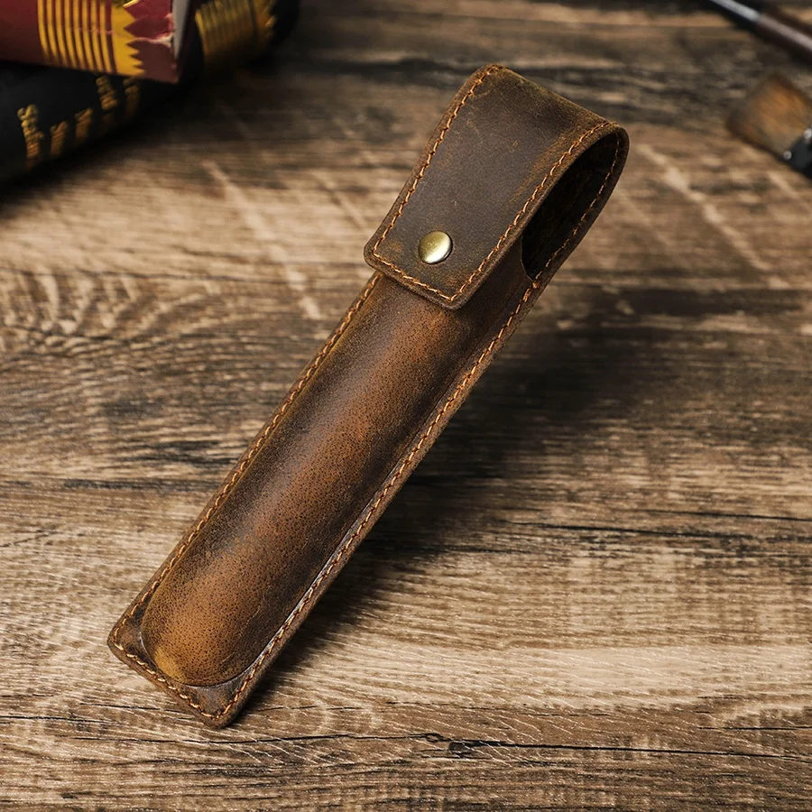 

CONTACT'S FAMILY Vintage Handmade Genuine Leather Pen Holder Case Luxury Fountain Pen Sleeve Organizer Pouch Pencil Storage Bag