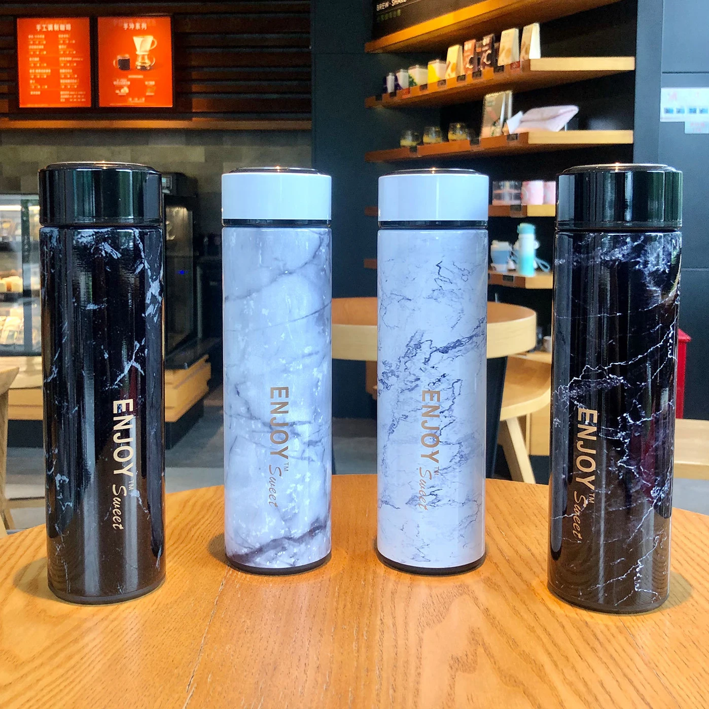 

Marble design stainless steel water bottle insulated vacuum water bottle, Black, white