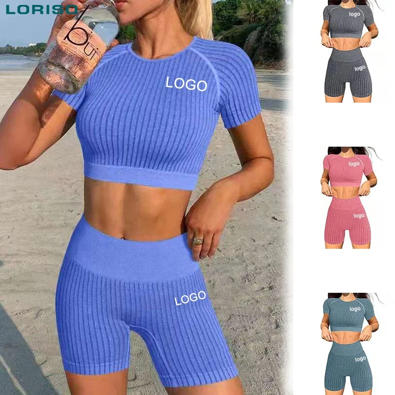 

2021 plus size women workout apparel roupa fitness feminina en atacado active west stripe short sleeve gym set, Multicolor optional