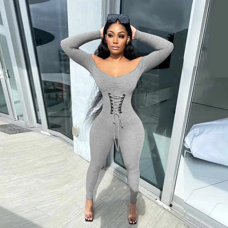 

women off shoulder drawstring shapewear sexy club wear one pieces jumpsuit slim bodysuits for women