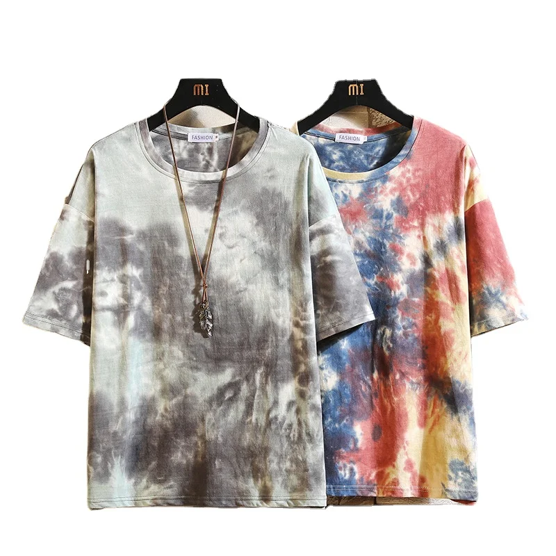 

Summer Short Sleeve Cotton Polyester Tie Dye T Shirt Men Casual Sports