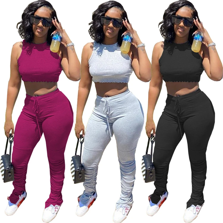 

GC-2073126 2020 new arrivals crop top with stacked pants women clothing joggers suits sets two pieces, Picture