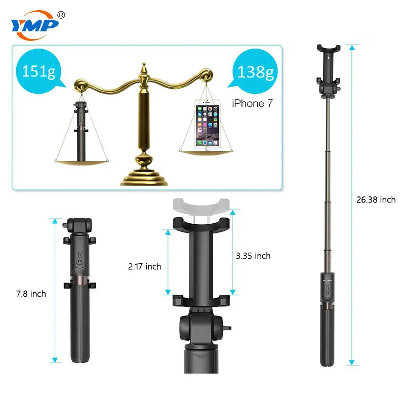 Best Christmas Gift 2019 Phone Holder Selfie Stick 360 Rotation Remote Selfie Stick Tripod Bluetooth 3.0 for Cellphone Mobile