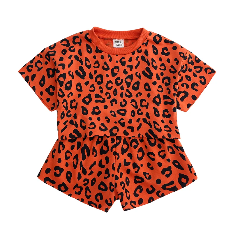 

Hot Selling Summer Print 100% Cotton Toddler Girls Leopard Baby Clothing Set, Beige toddler summer clothing sets