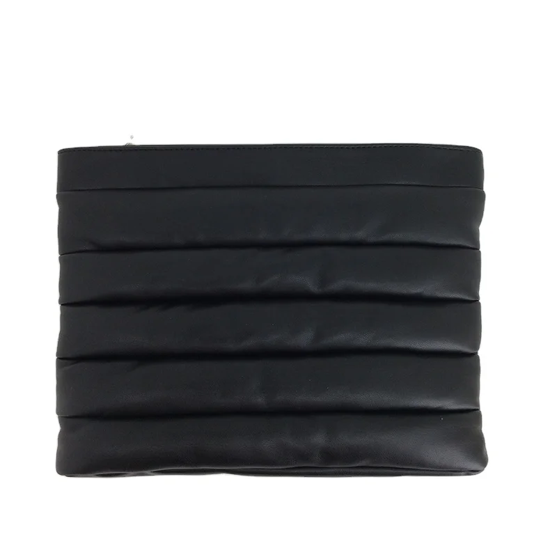 

Casual Large Capacity Solid Black Women Leather Envelope Puffy Panel Clutch Bag