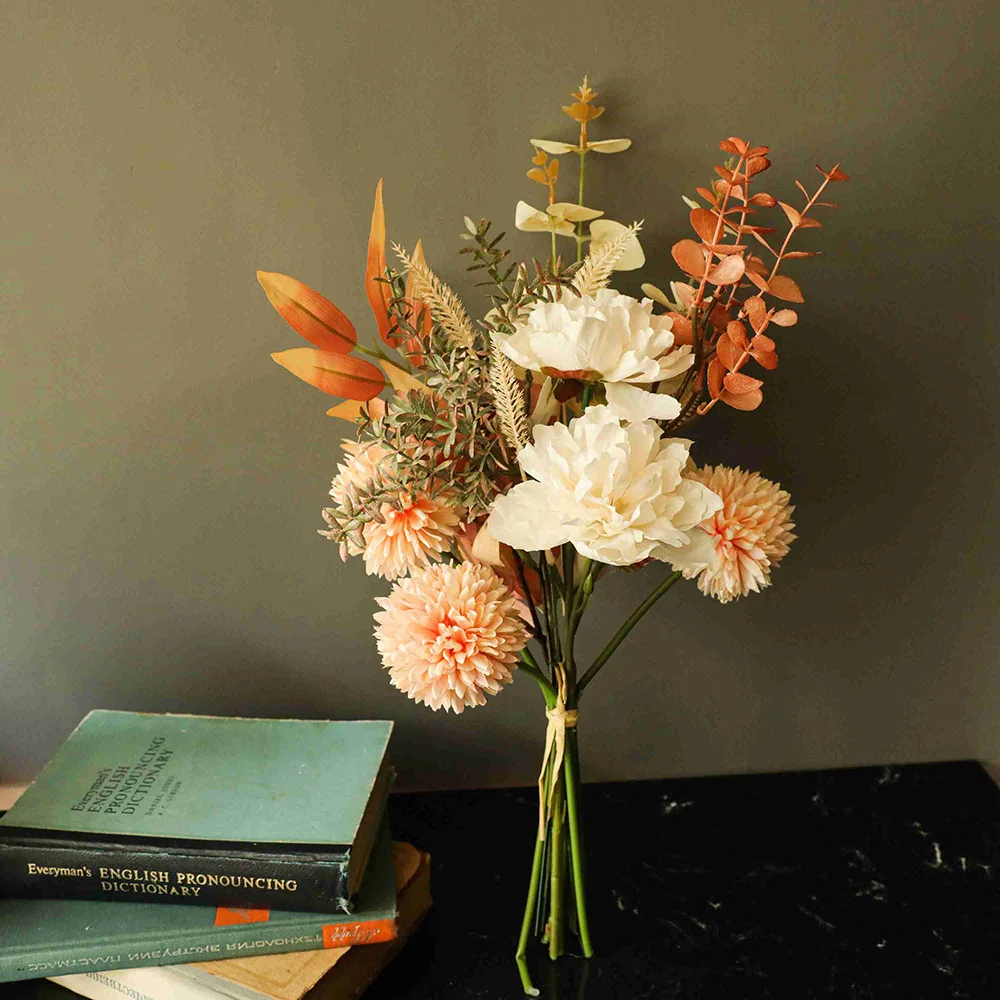 

Artificial Silk Fabric Peony Dandelion Bouquet Handmade Bouquet Flowers For Decoration