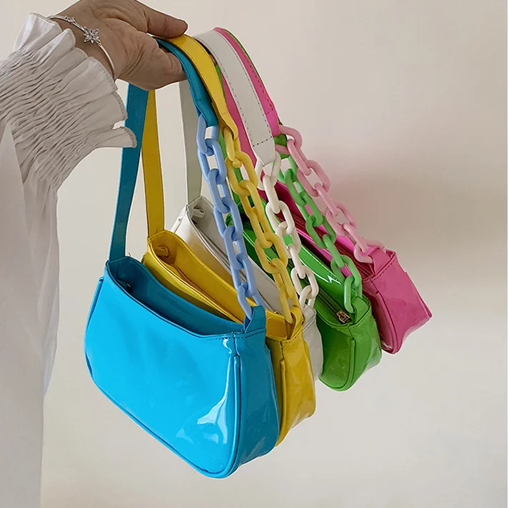 

New arrivals pu shoulder underarm bag girly candy color women hand bags fashion cross body ladies handbags 2021 jelly purse, White,yellow,green,blue,pink
