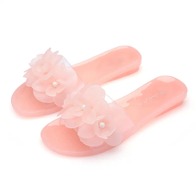 

ladies slippers and sandals for 2020 women sandals jelly crystal flower Ladies Shoes Flat slides slipper, Apricot/pink/black
