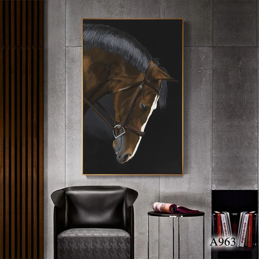
Morden Wall Art Giclee Print Framed Horse Head Painting Printed Animal Canvas Art Painting 