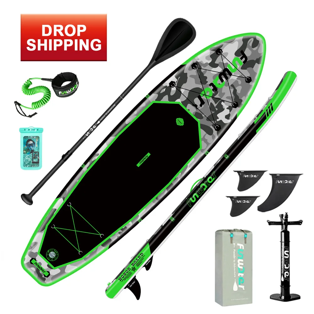 

FUNWATER Drop Shipping Paddle Board inflatable SUB standup paddle board water sport inflatable top stand up paddle surfboard, Black