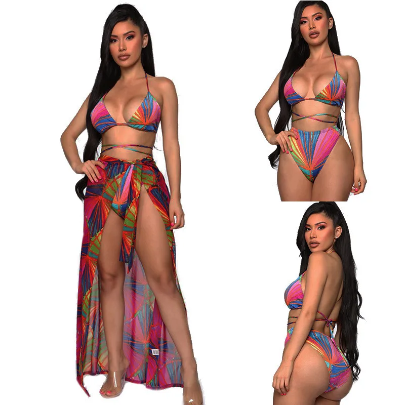 

QY5274 Fast Delivery Sexy Bikini Sarong Beachwear 2 Piece Set Swimwear