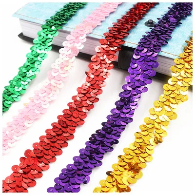 

Hot Sale 2cm Flat Glitter Stretch Laces Trim Sequin Elastic Lace Trimming For Latin Dancing Dress