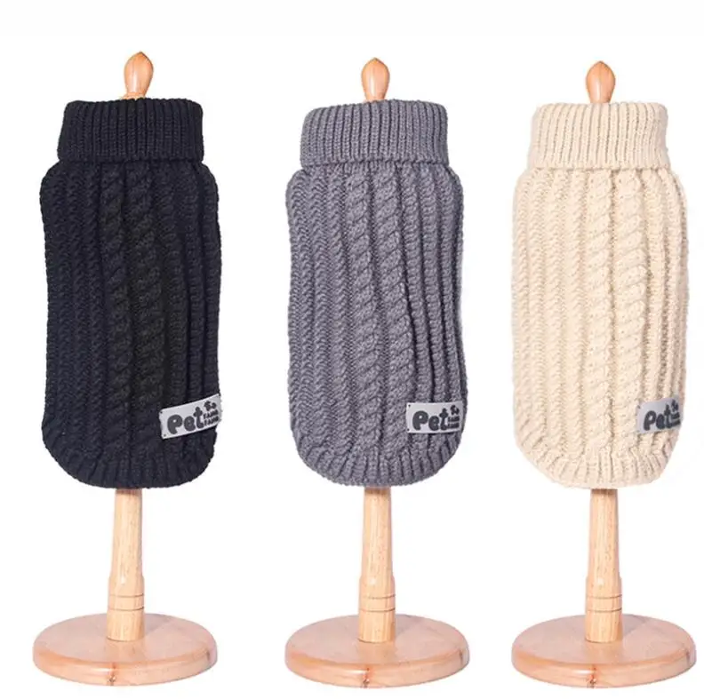 

Wholesale Hand Knit Crochet Plush Lovely Overall Winter Warm Pullover Jumper Dogs Sweater Puppy Pet Cloth, Black, gray, khaki
