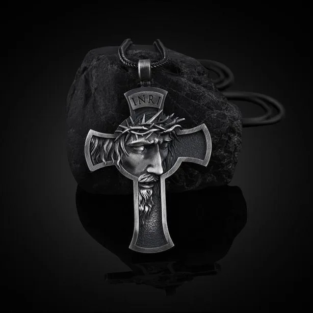 

Christianity Religion Crucifixion Antique Black Jesus Cross Pendant Retro European Catholic Necklace For Men Women