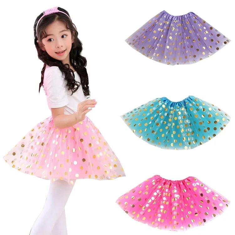 

2 Layers Toddler Girls Party and Halloween Costume Dress Up 30cm Dot Stamping Tutu Skirt